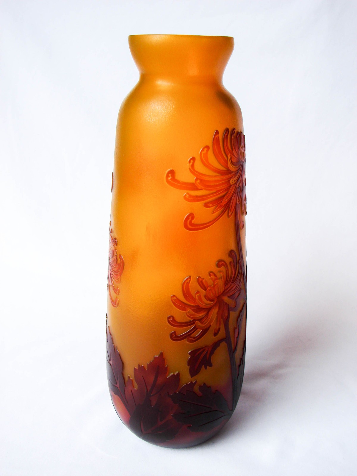 Large 12” Unsigned Cameo Art Glass Vase Ruby Red Acid Etched Floral Art Nouveau