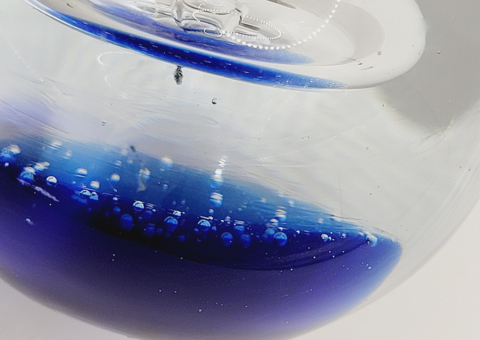 Blown Art Glass Paperweight Cobalt Blue w Clear Donut Hole Controlled Bubbles
