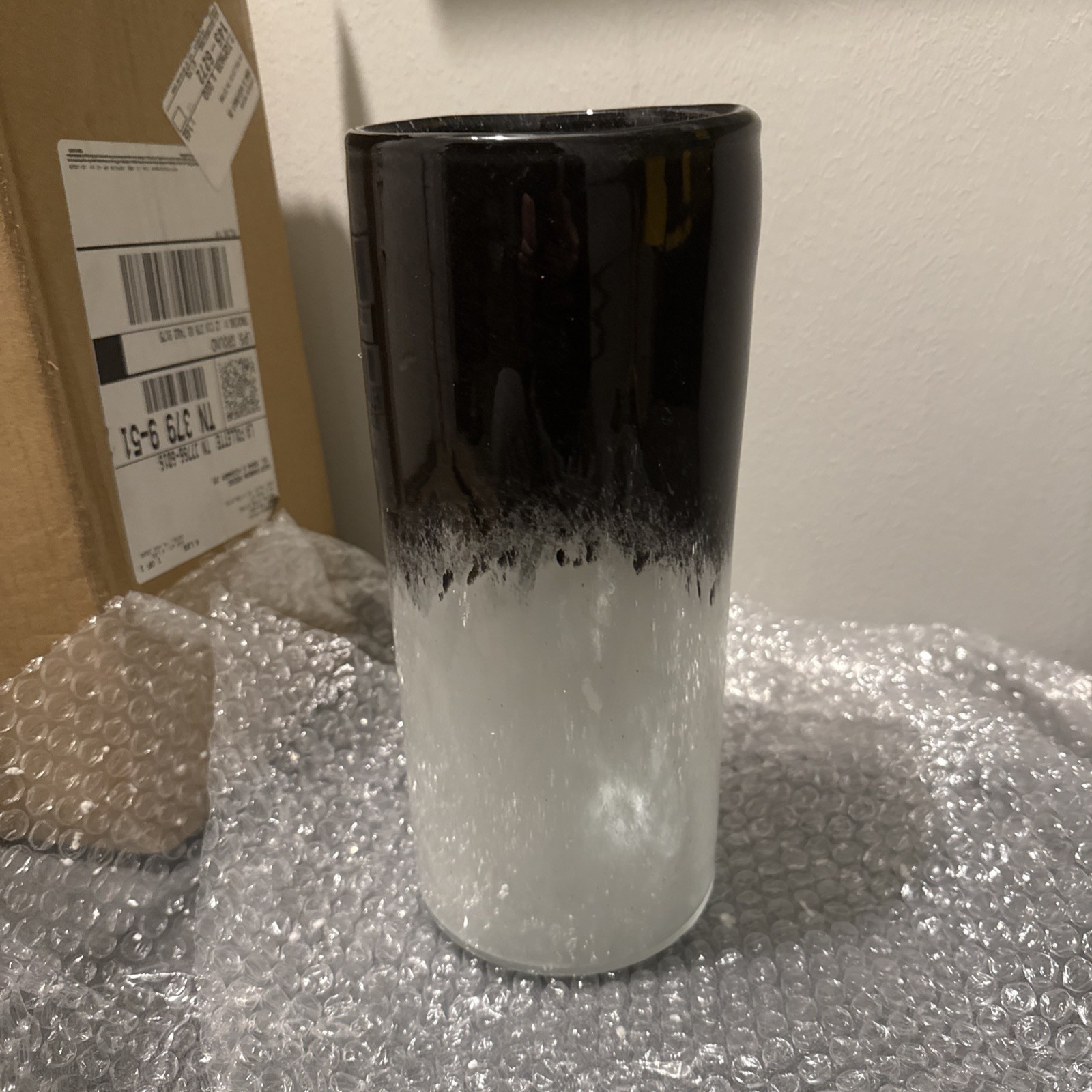 Palmero House Hand Blown Tempest Vase Black & White Swirls