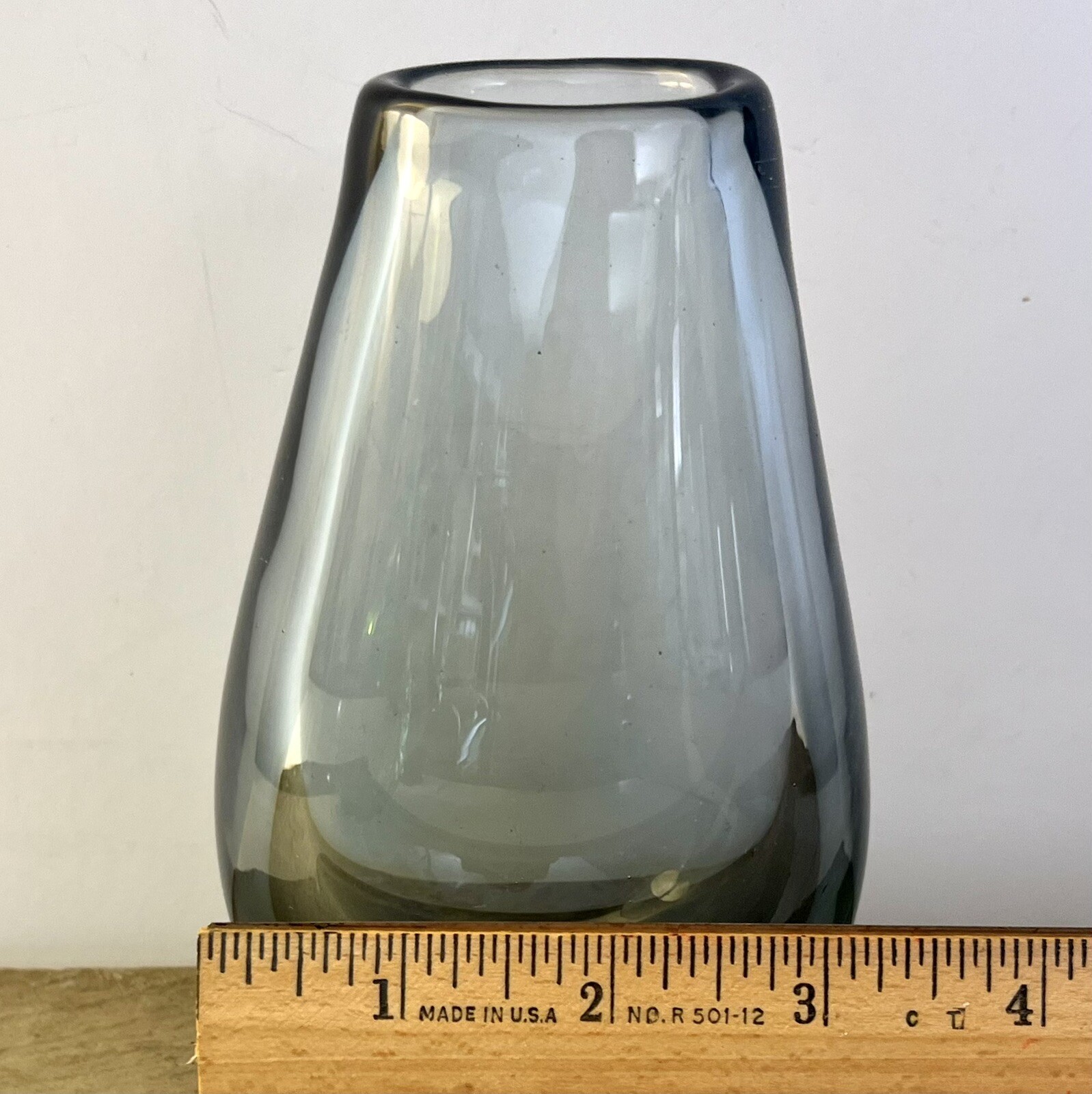 Kosta Glassworks Vase Hand Blown Glass Sweden Smoke Gray Vintage Decor Heavy