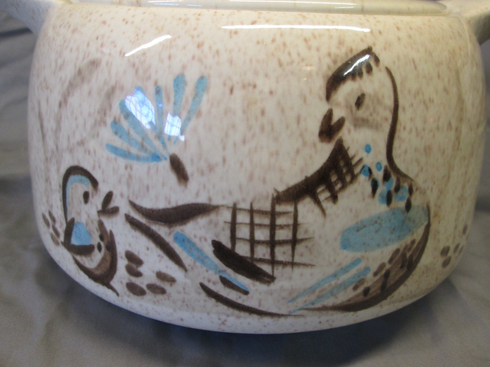 Red Wing BOB WHITE QUAIL Vintage Tab Handled LIDDED CASSEROLE Turquoise Brown