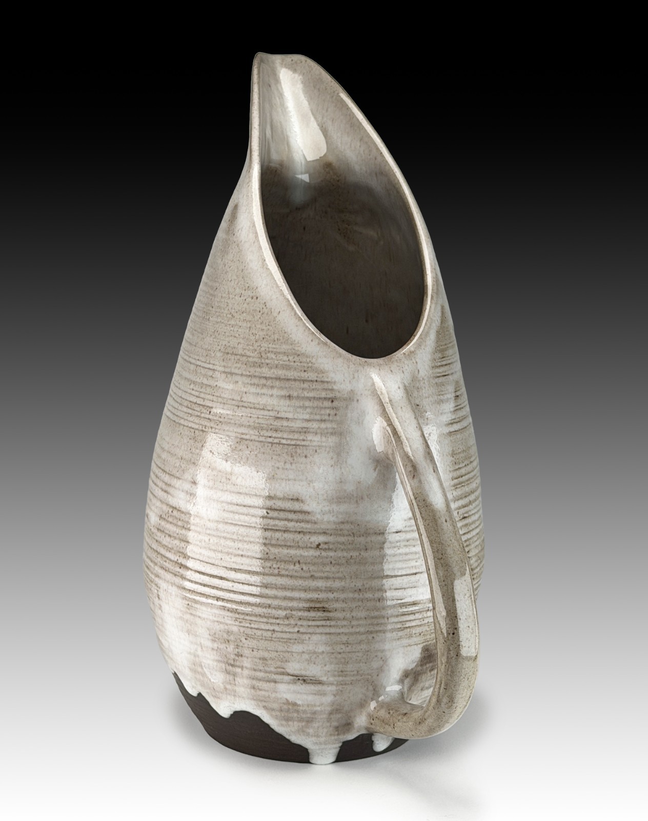 Vintage D Peterson Studio Pottery Pitcher White Drip Glaze Vase Ceramic MCM 1956