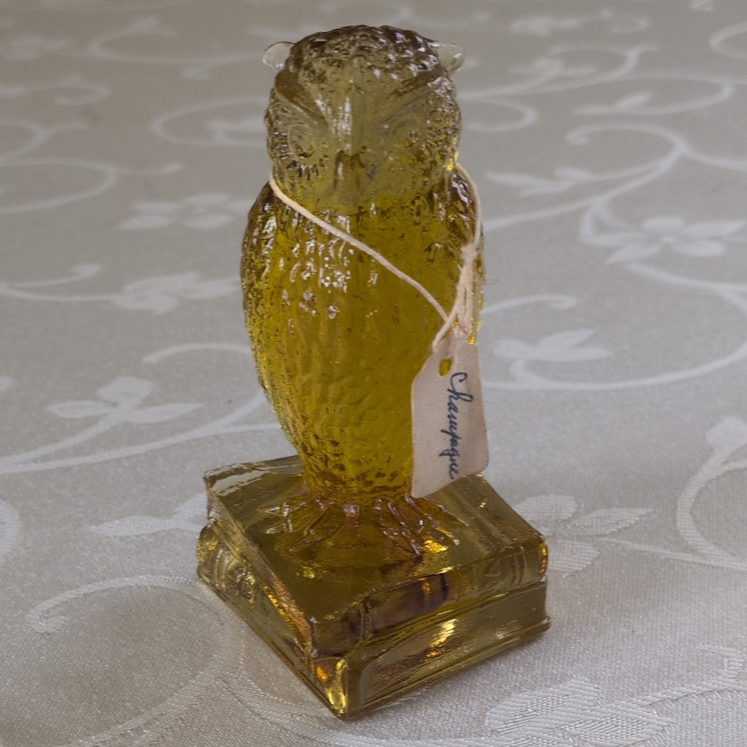 Degenhart Owl Glass Figurine Champagne With Tag