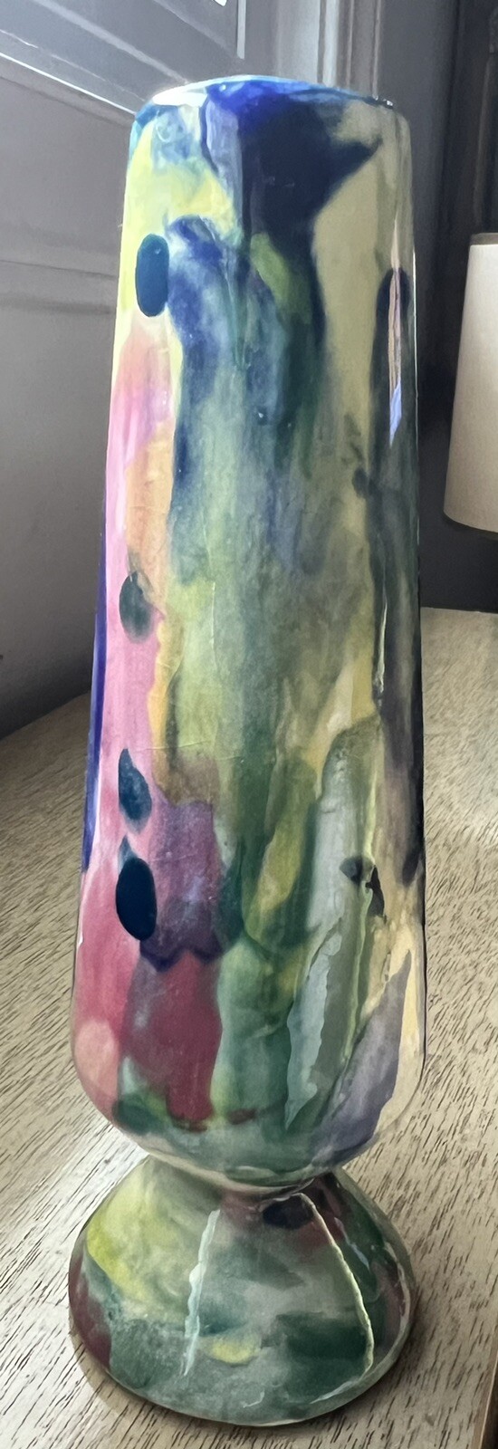 Vintage Ceramic Splatter Ware Bud Vase Glazed Pottery Handmade 6.25” H