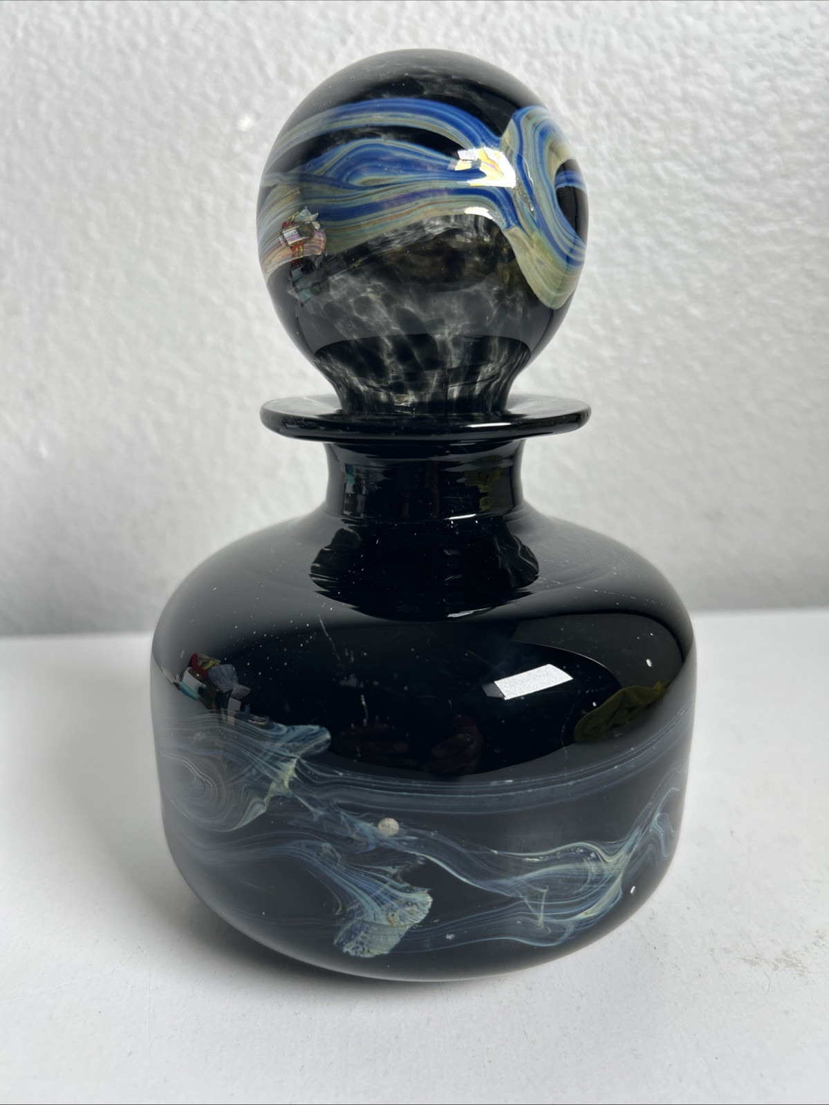 Vintage 1970’s Mdina Art glass Decanter Made in Malta Signed Black Rare