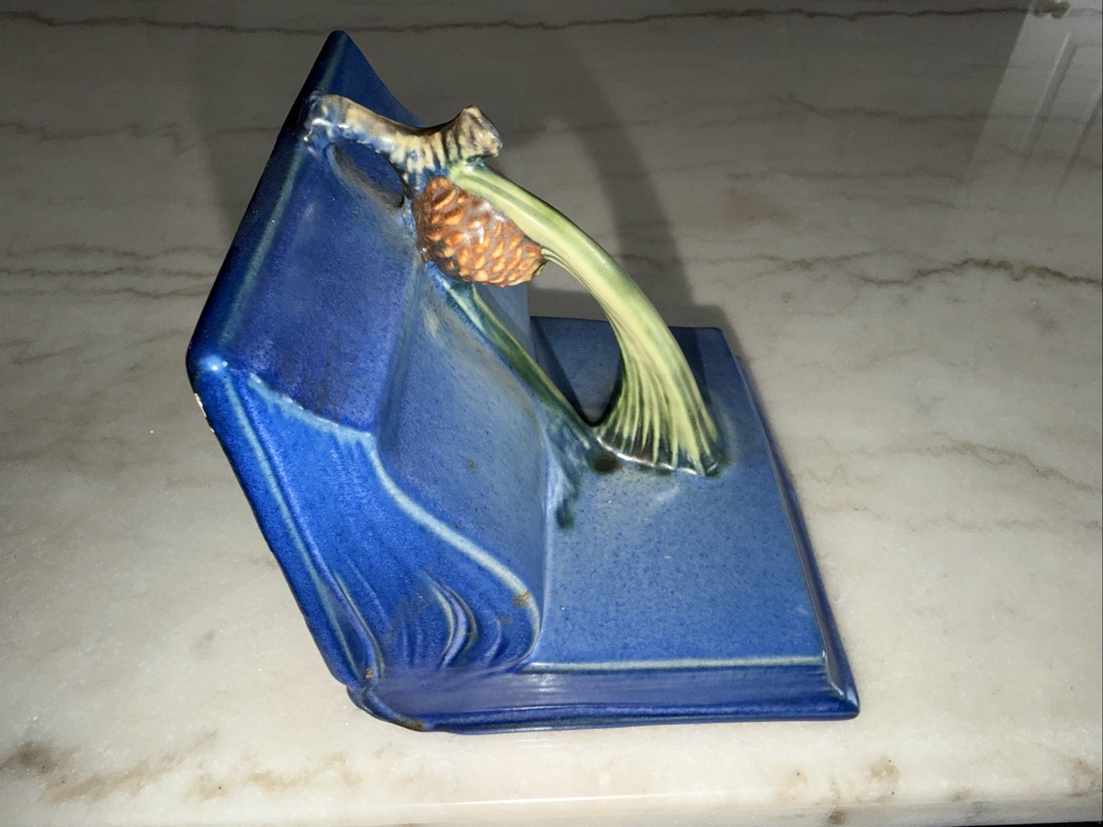 Roseville Pottery Pinecone Bookends Blue