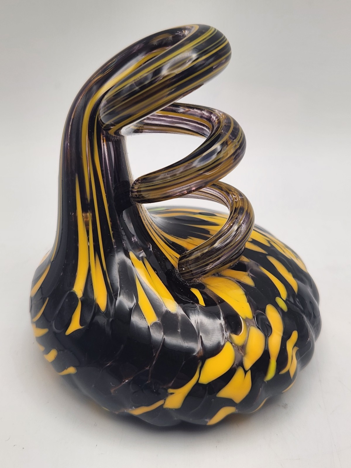 Hand Blown Glass Pen Holder Paperweight Black Gold Corkscrew Swirl Twist