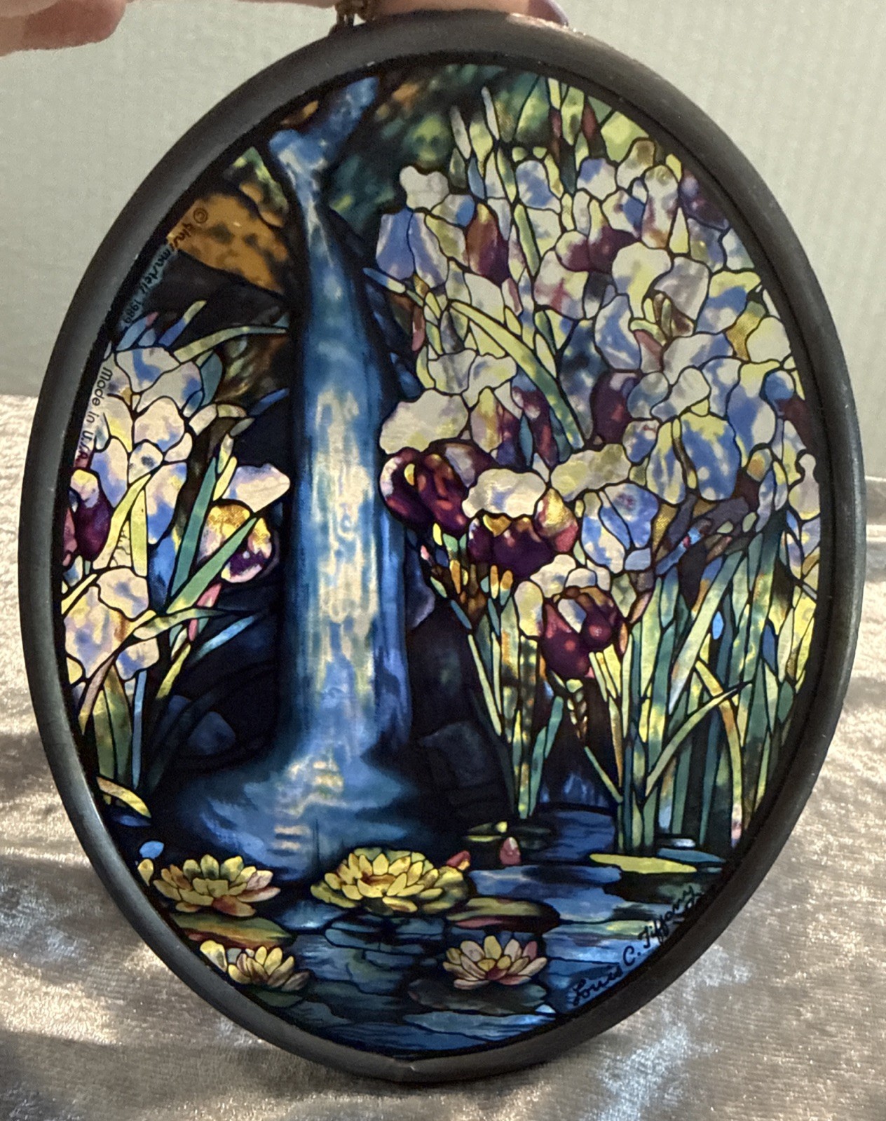1989 Glassmasters Louis Tiffany Waterfall Stained Glass Suncatcher Lily 6.5″×5″
