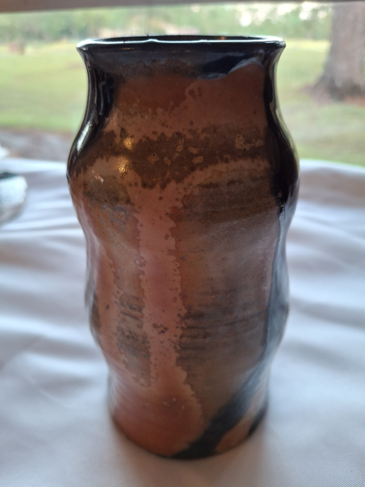 Signed Hand Thrown Studio Pottery Vase Raku Fired Artisan Ceramic Vessel 6”