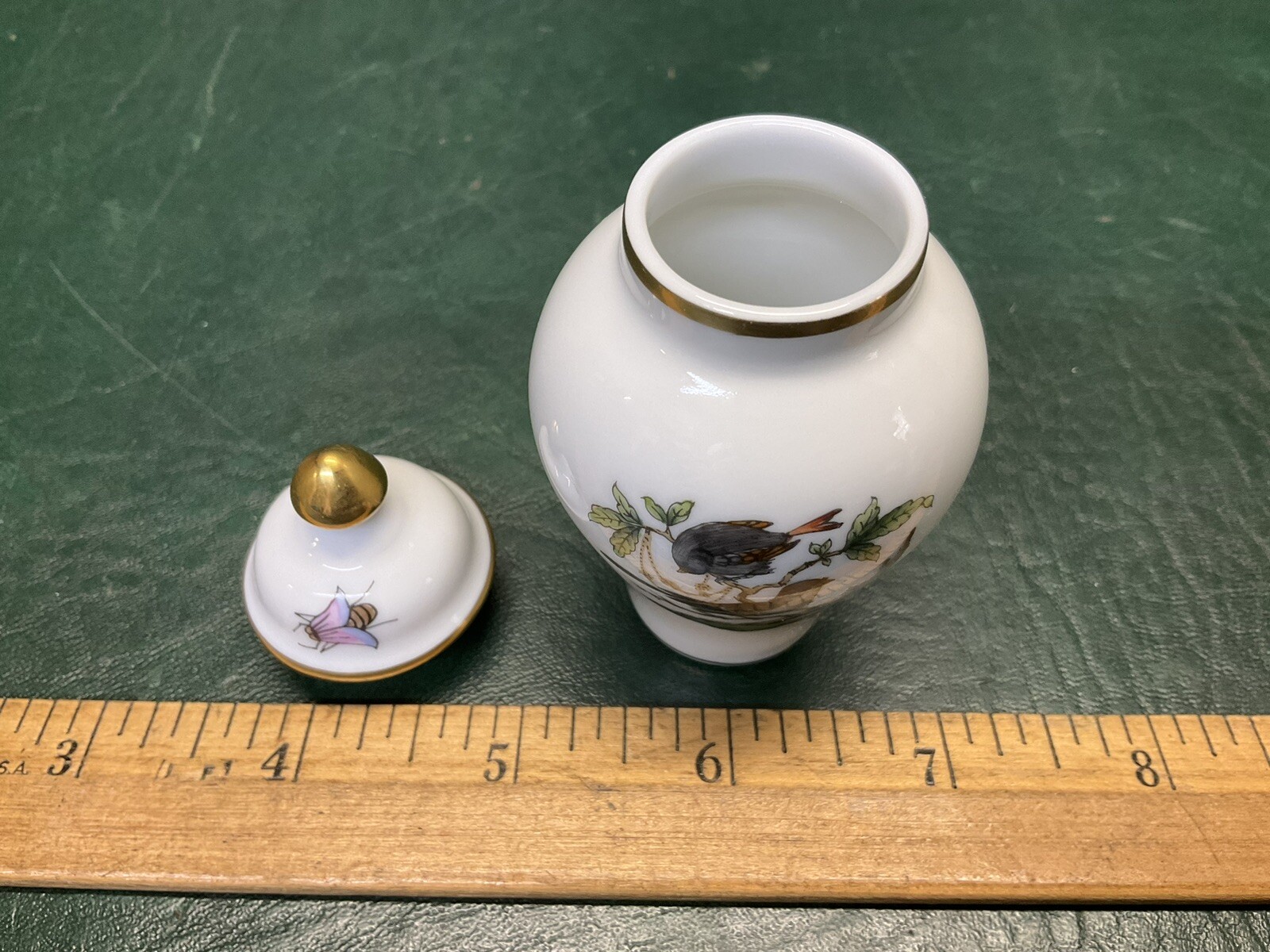 Rare Herend Rothschild Bird Miniature Urn Vase 7104 RO w/ Lid ~ Handpainted EUC