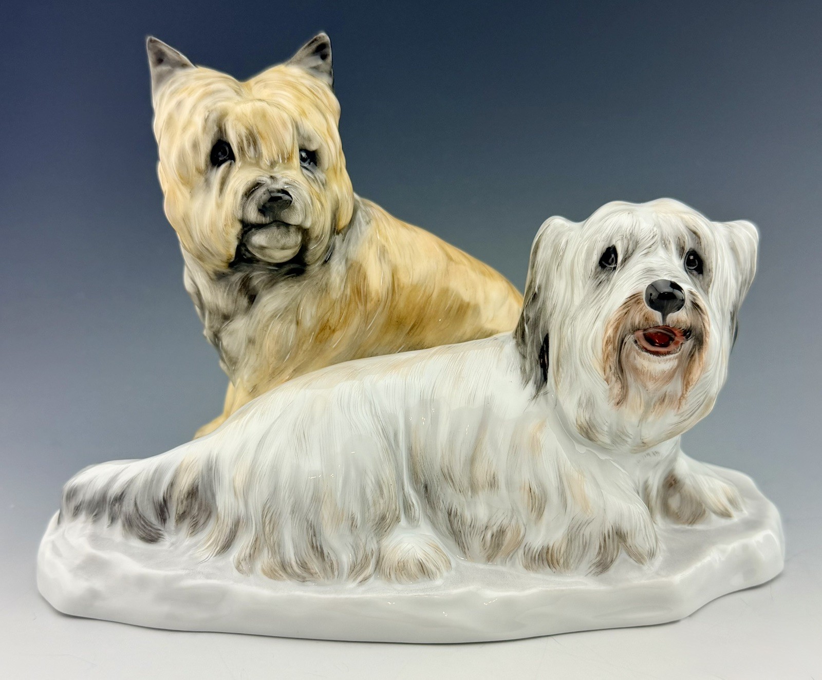 🦋 MINT HEREND Lg Terrier Pair Natural Dog Figurine Artist Signed $1,822 Retail