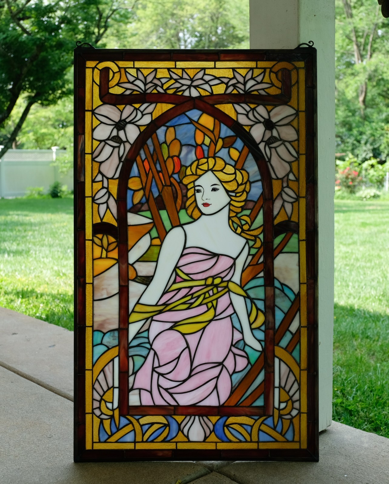 Tiffany Style Alphonse Mucha Art, Stained Glass Window Panel: Morning Awakening