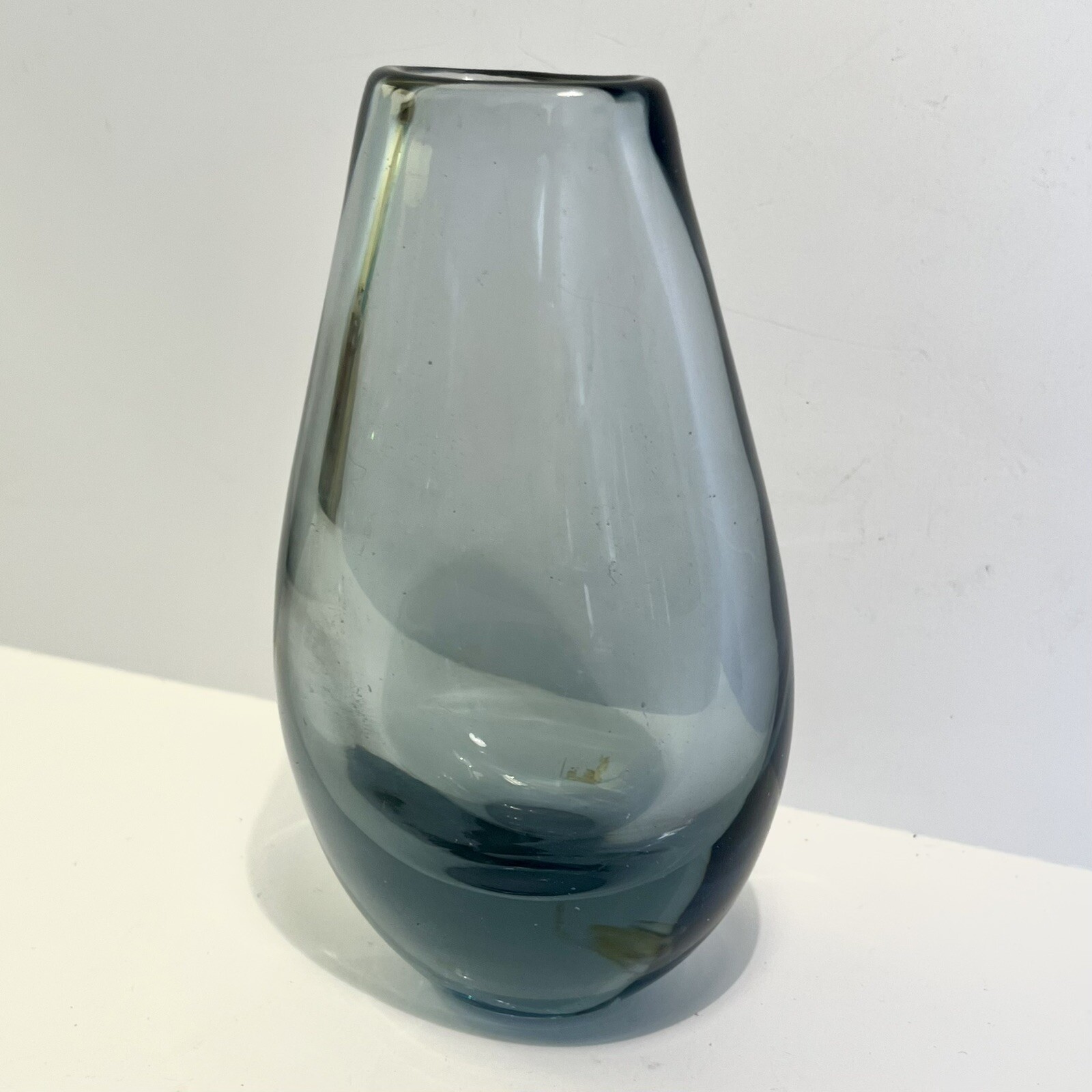 Kosta Glassworks Vase Hand Blown Glass Sweden Smoke Gray Vintage Decor Heavy