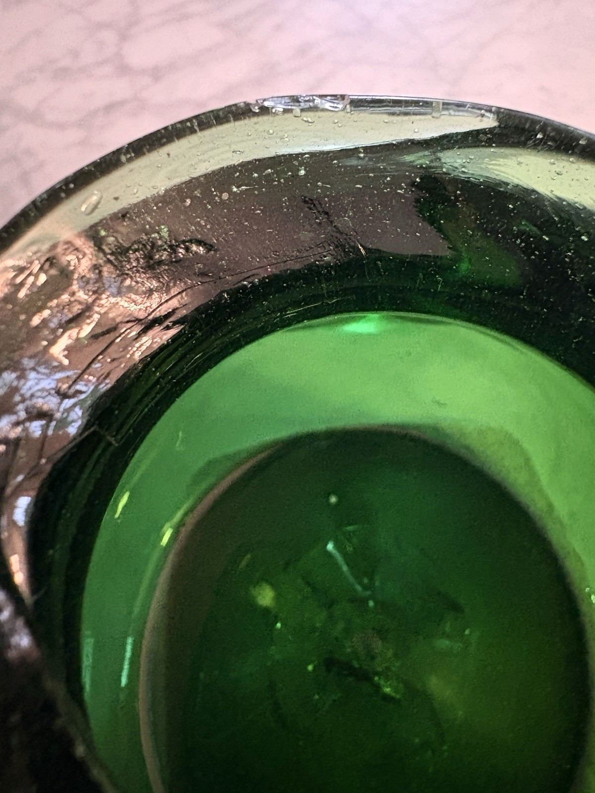 Vintage Hand Blown Forest Green Heavy Glass Vase Mid Century Pinched Handles