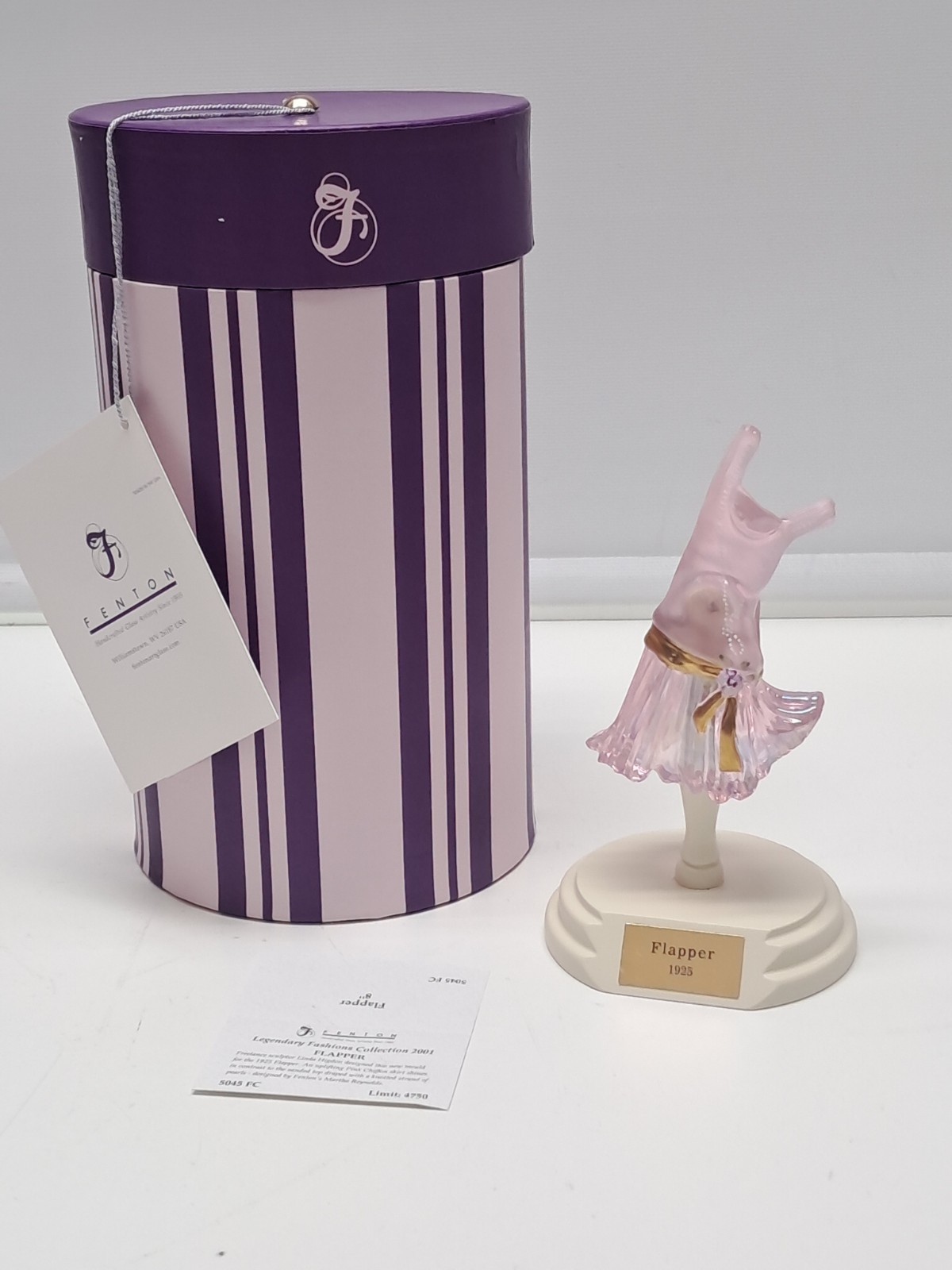 Fenton Glass Legendary Fashions Pink Flapper Dress & Box Limited Edition