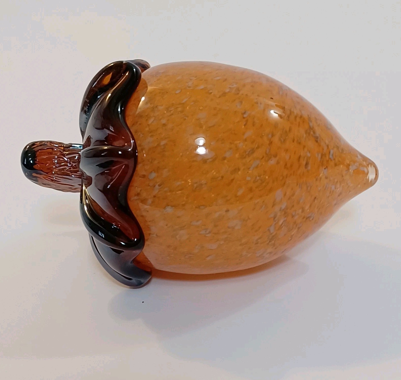 Glass Persimmon Paperweight Handblown Decorative Art Object 4in x 2.5in