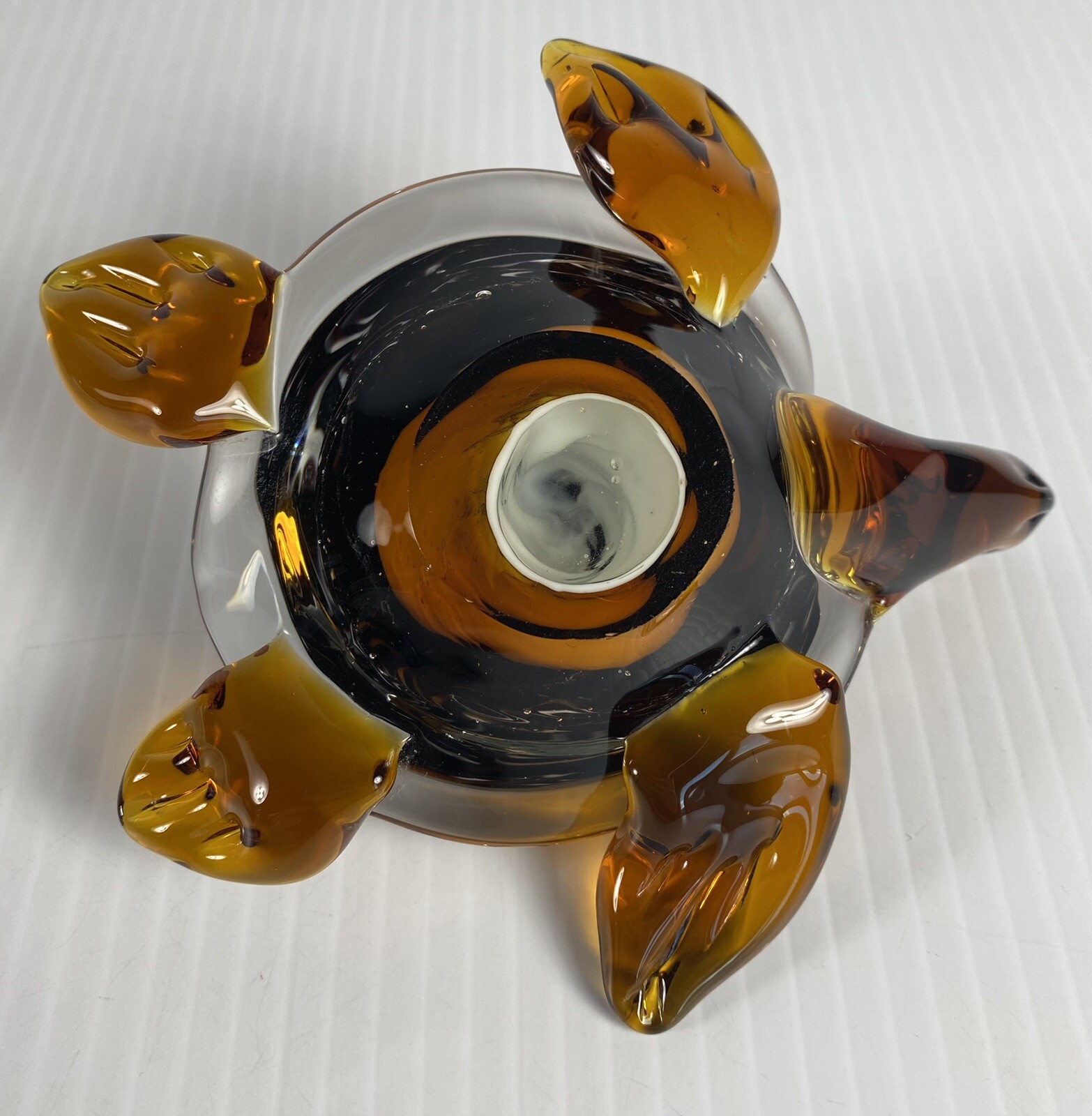 Murano Art Glass Marine Sea Turtle Amber Color Figurine Paperweight 5.5 Inches