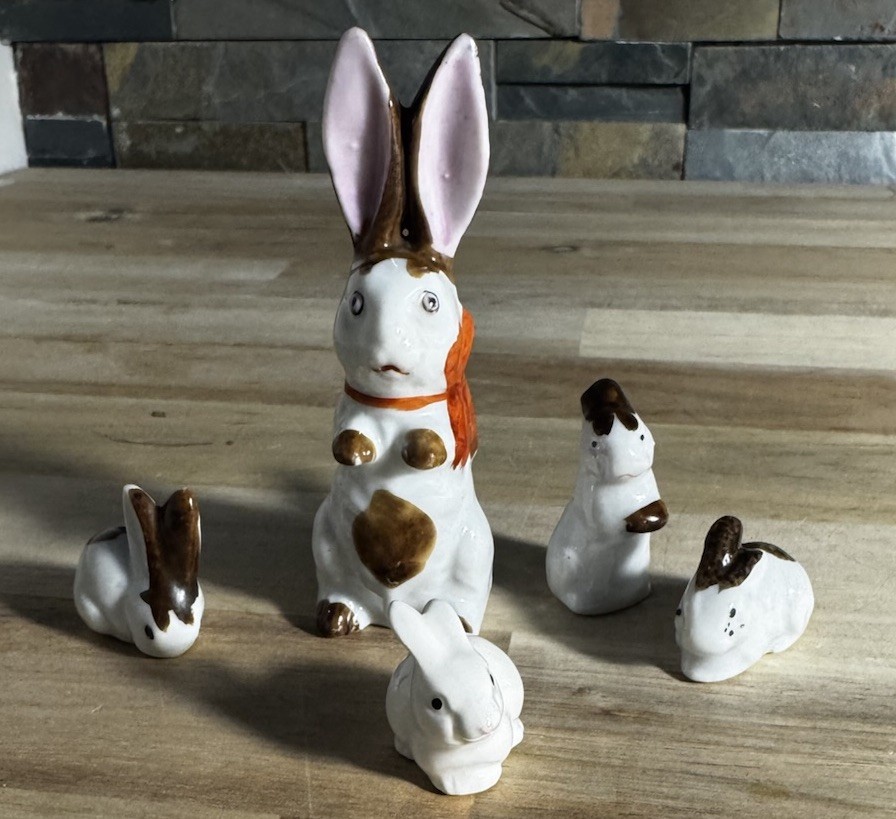 Vintage Bunny Rabbit Family, Mom & Kids, China Set Japan Decor Easter, Lot of 4
