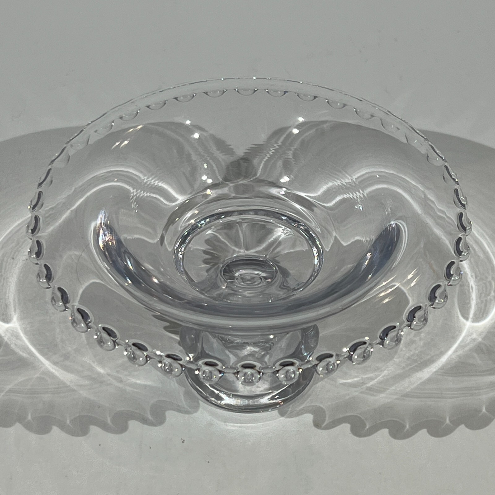 Vintage Candlewick Candle Holder Imperial Glass MCM Dot Border Elegant USA Decor
