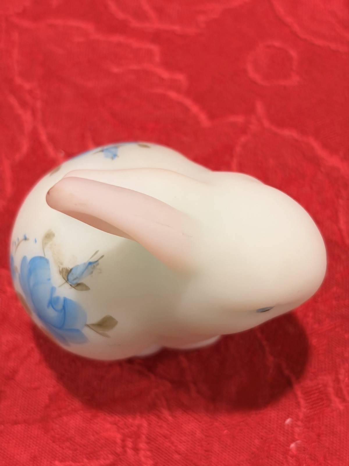 Charming Vintage Fenton Matte White With Blue Roses Bunny Figurine Signed
