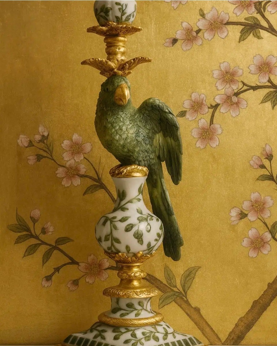 Green Gold Parrot Candle Holder Bird Candlestick Decorative Home Decor