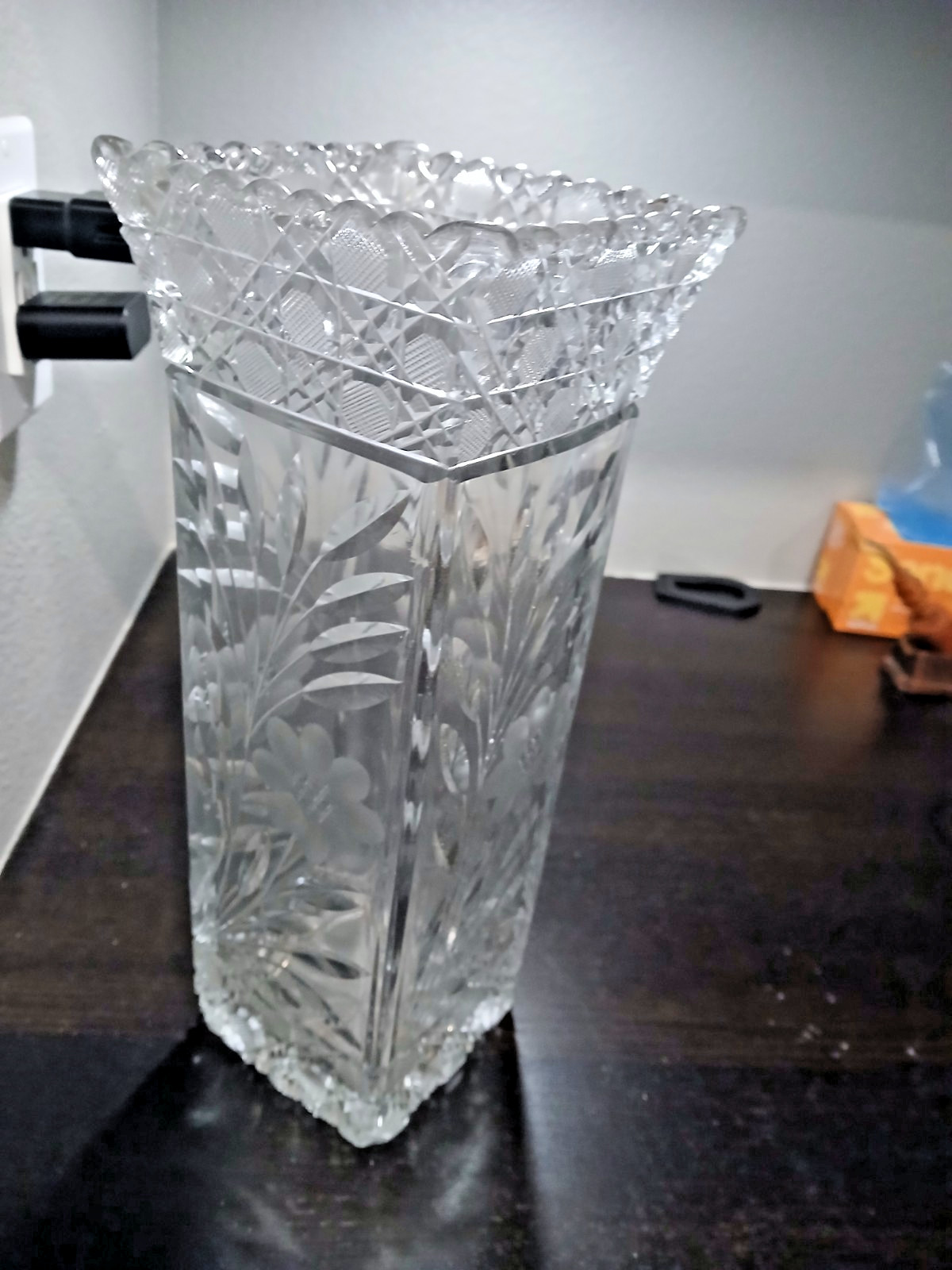 12″ Antique Brilliant Early American Pressed Cut Glass Vase