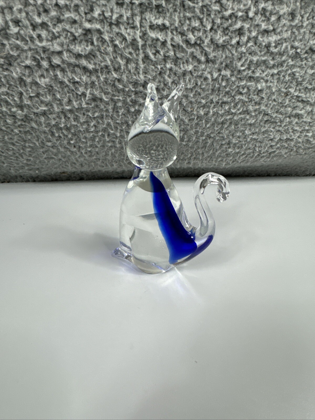 Murano Italy Art Glass Cat Figurine Clear/Blue Beautiful / Excellent condition