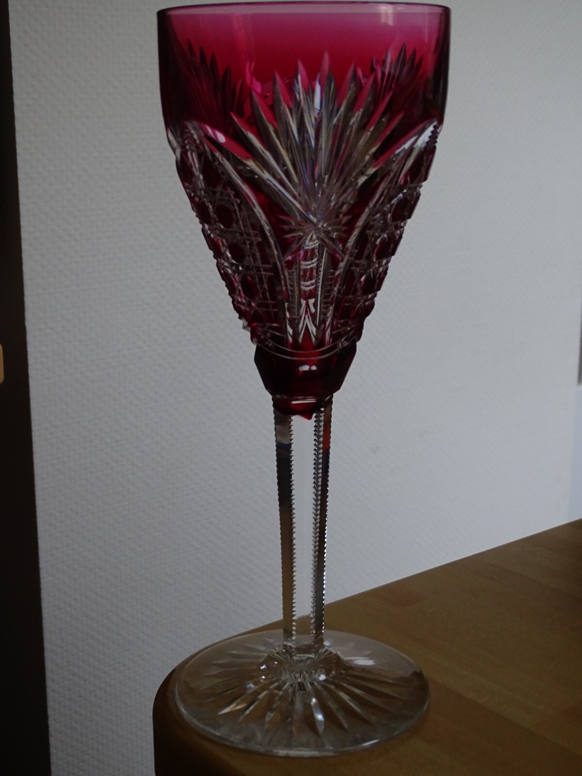 VINTAGE POKAL MONSTER GLASS CRYSTAL VAL ST LAMBERT SAARLOUIS RED height 11″