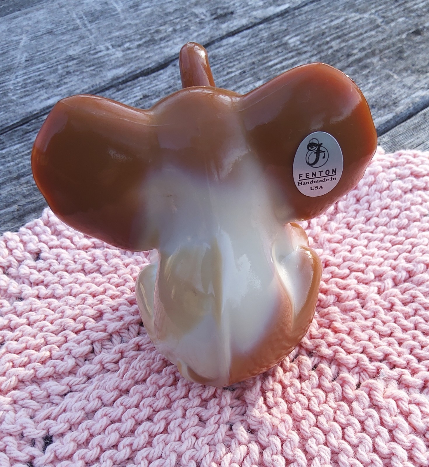 Fenton Art Glass Chocolate Elephant Figurine, Glossy 4 Inch