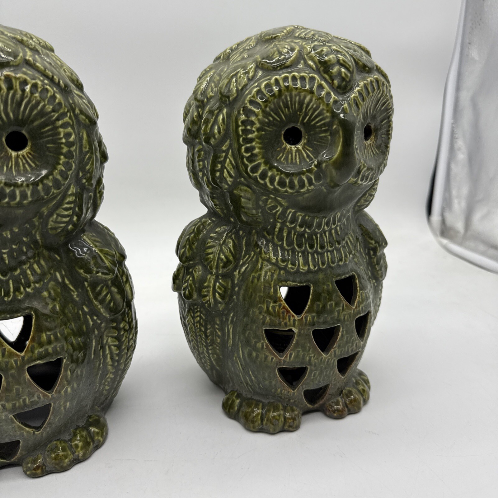 Lot 2 Vintage Brush McCoy Pottery OWL Green Lantern Light Retro MCM