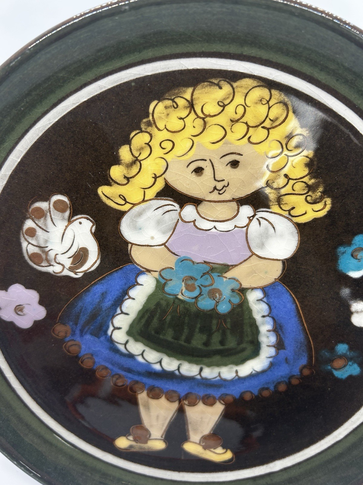 Vtg Signed Hugo Kohler Biel wall Decor plate Swiss folk art Girl Cottage Core
