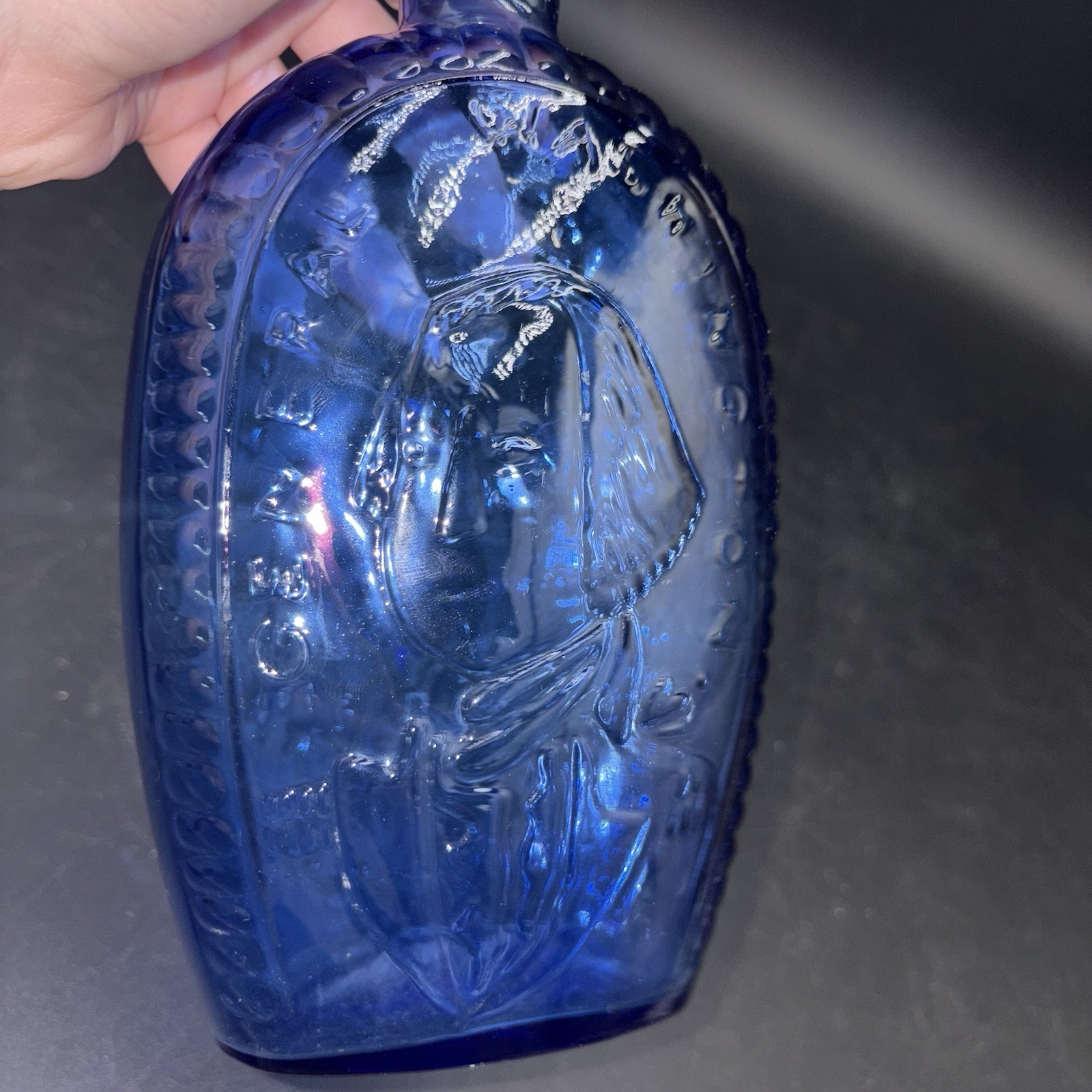 Vintage General George Washington Eagle Cobalt Blue Glass Decanter Bottle W/Lid
