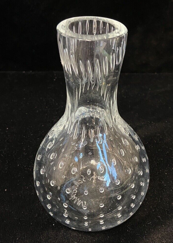 Beautiful Clear Glass Blown Bubble Vase Signed Anna