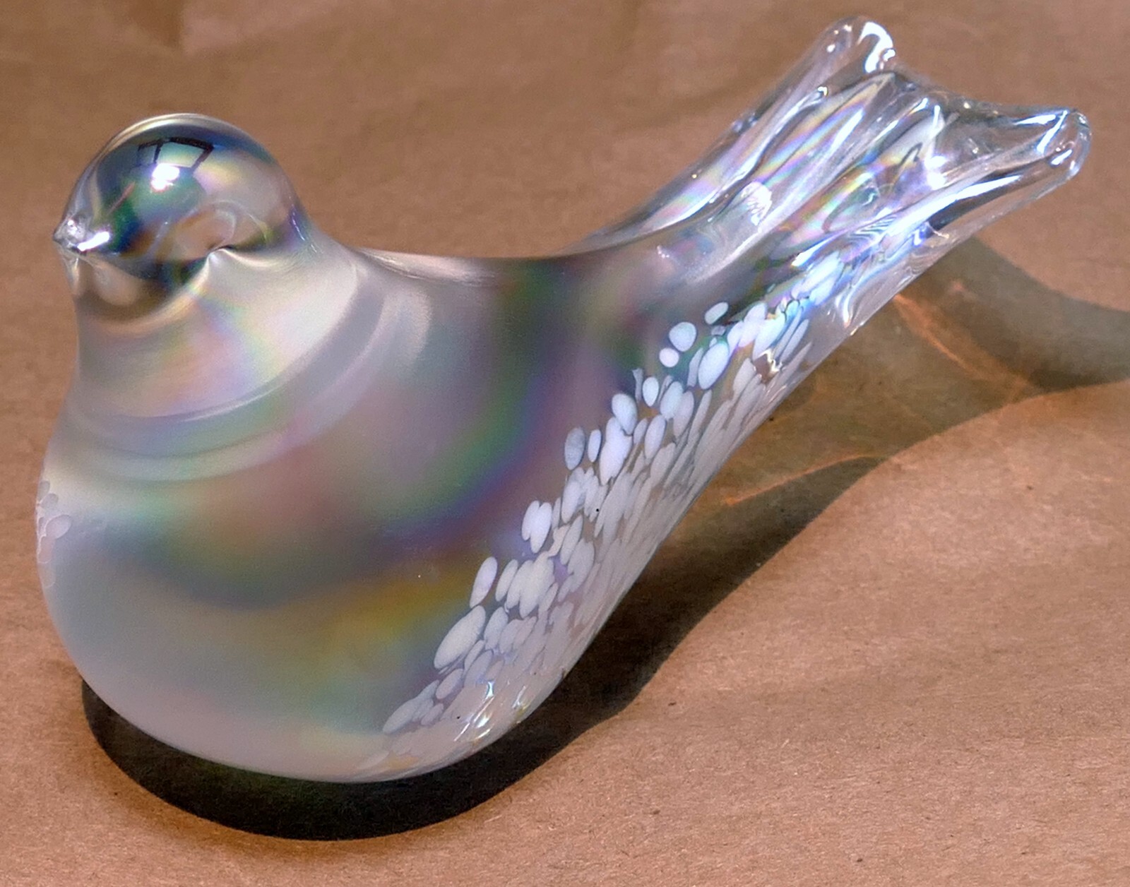 Silvestri Rainbow Snow Bird Figurine Iridescent Art Glass Matte Finish