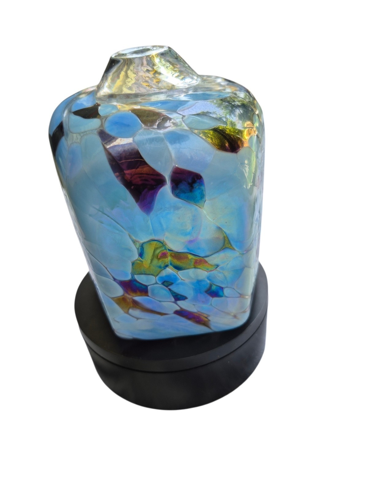 California Glass Studios Art Glass Vase/Paperweight Iridescent Blue & Purple