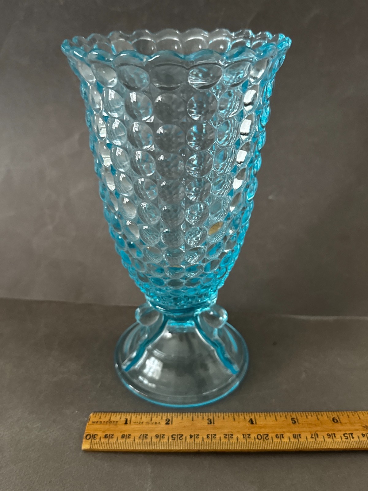LIGHT BLUE THOUSAND EYES PRESSED GLASS BUBBLE VASE VINTAGE