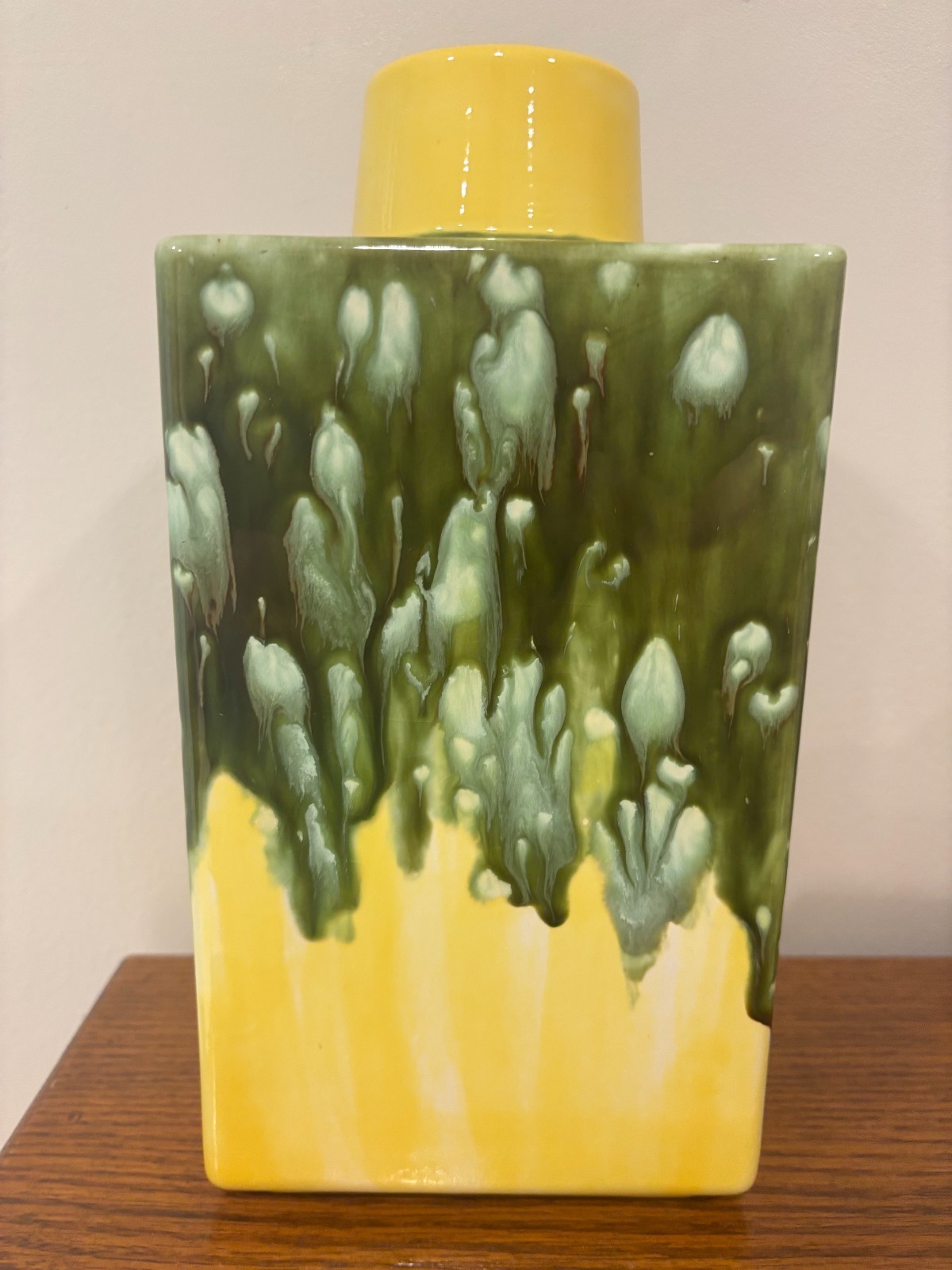 Mid-century McCoy Planter Drip Glaze Double Sided Vibrant Yellow and Green