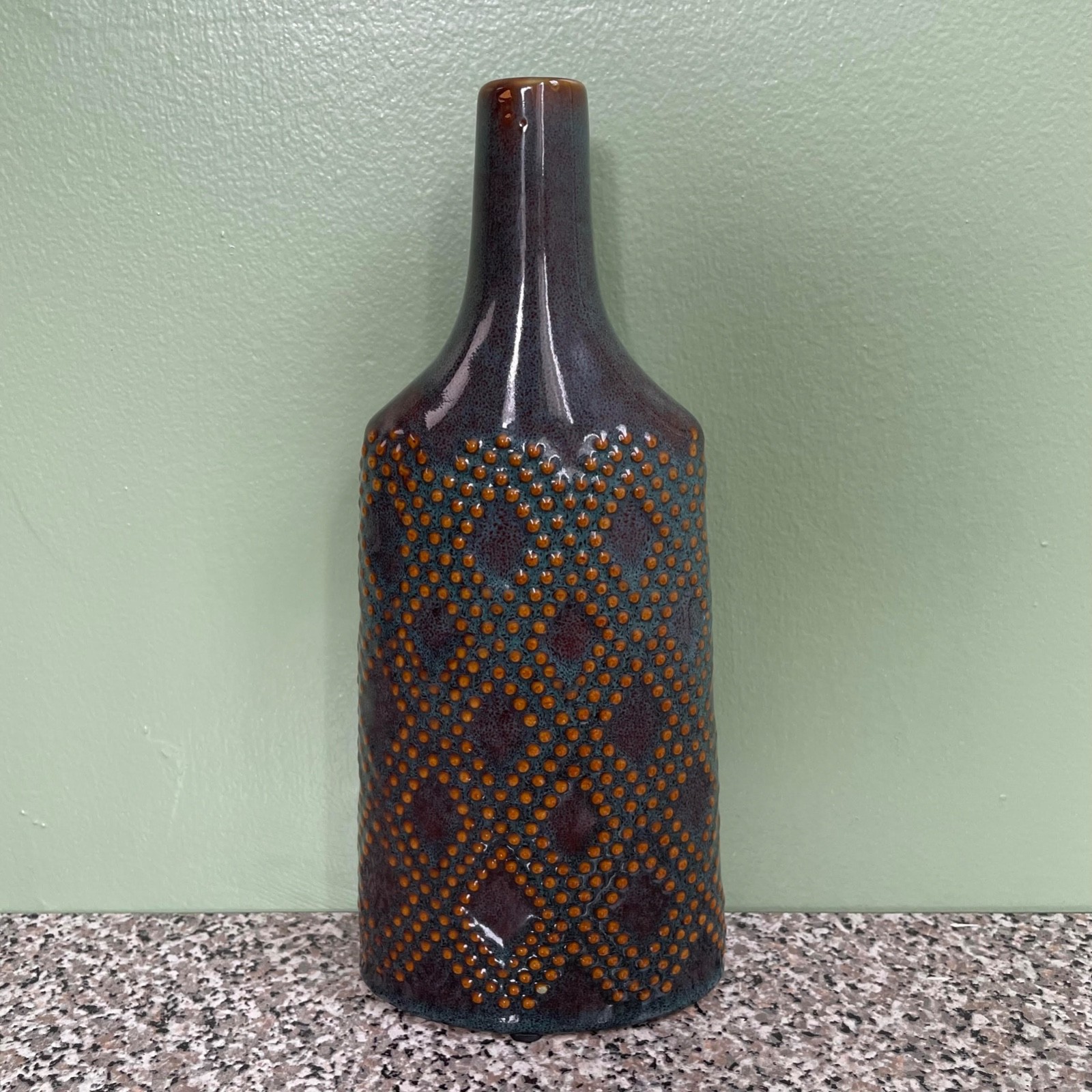 Beautiful 11″ Tall Pottery Handmade Vase in Blues & Browns