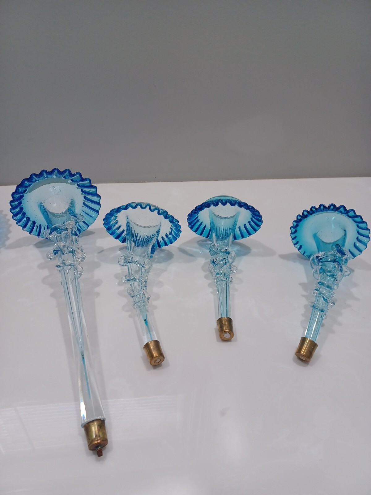 Glass Epergne ~ Antique Victorian BLUE / CLEAR ~ England ~ EXQUISITE!