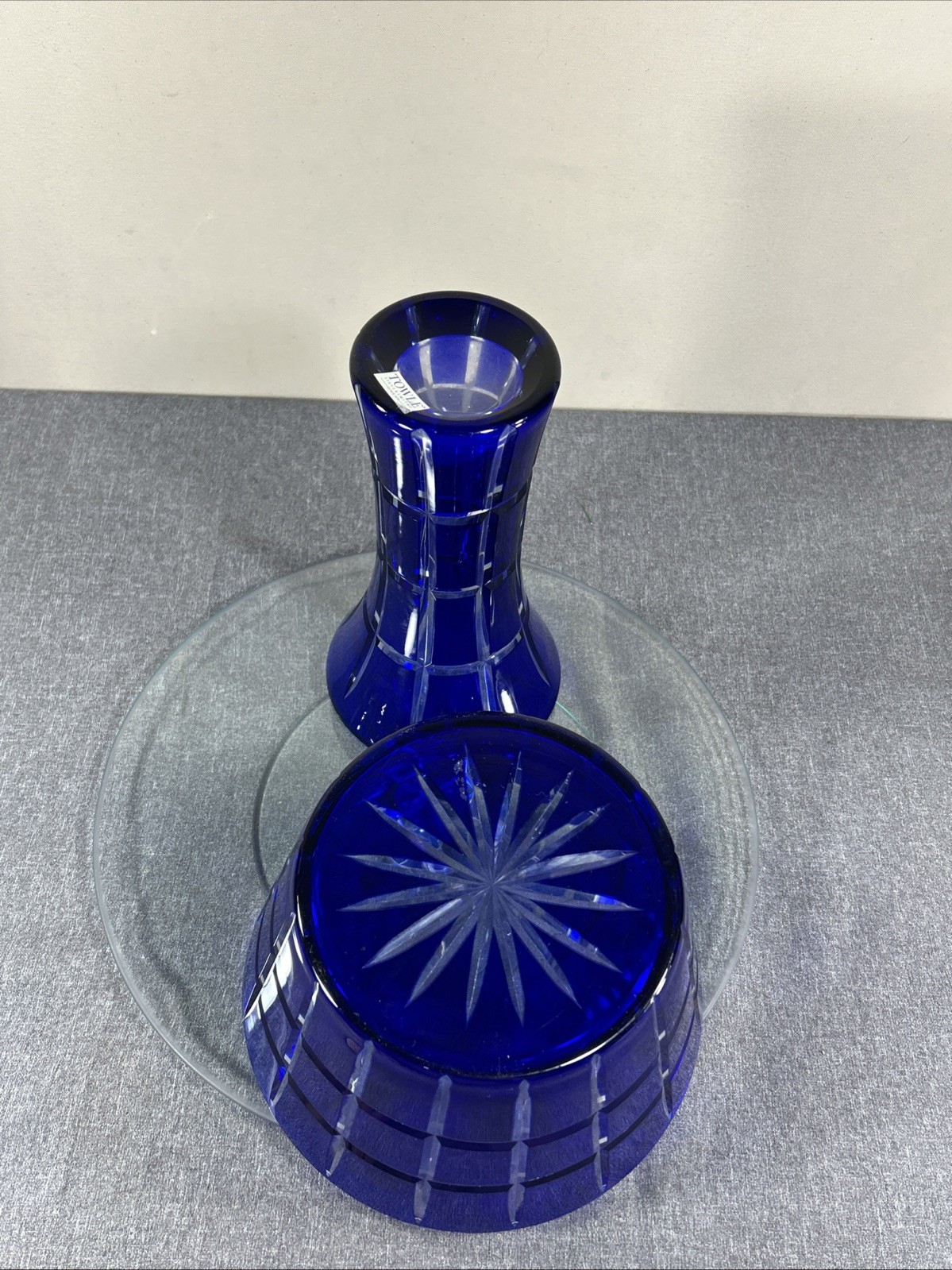 Towle Bohemian Czech Cut to Clear Round Cobalt Blue 9” Vase And 8” Round Bowl