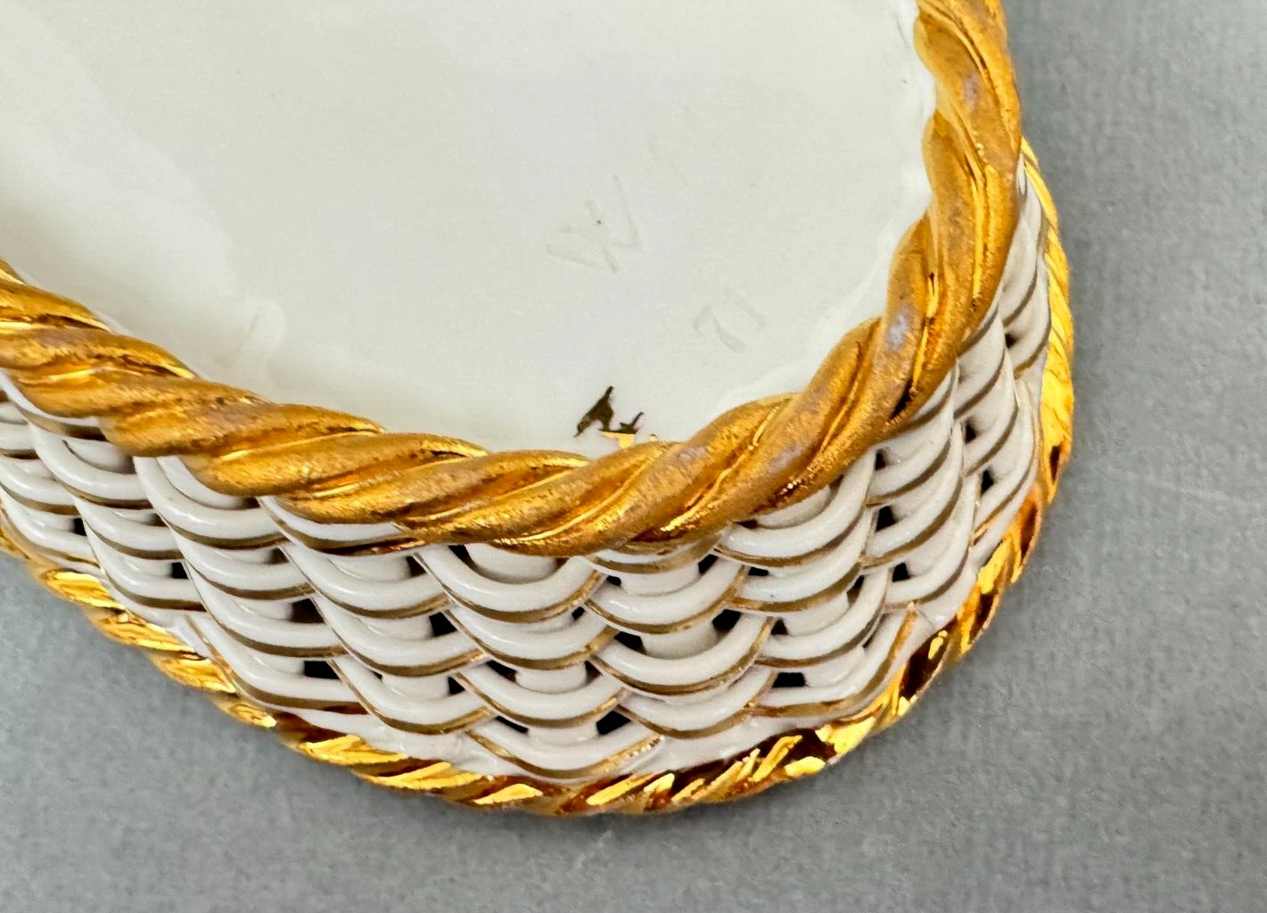 ATQ Meissen Sword Marked Wild Flowers Painted Braided Basket Gold Trim W11 71