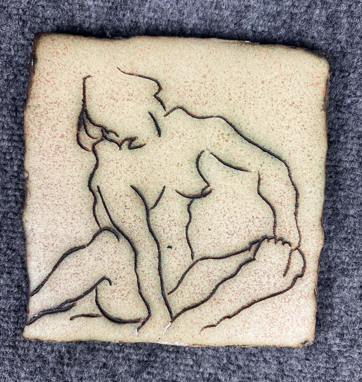 Set Of 3 Mitch Yung Signed Nude Adults Ceramic Pottery Art Tiles 6.25” X 6.25”