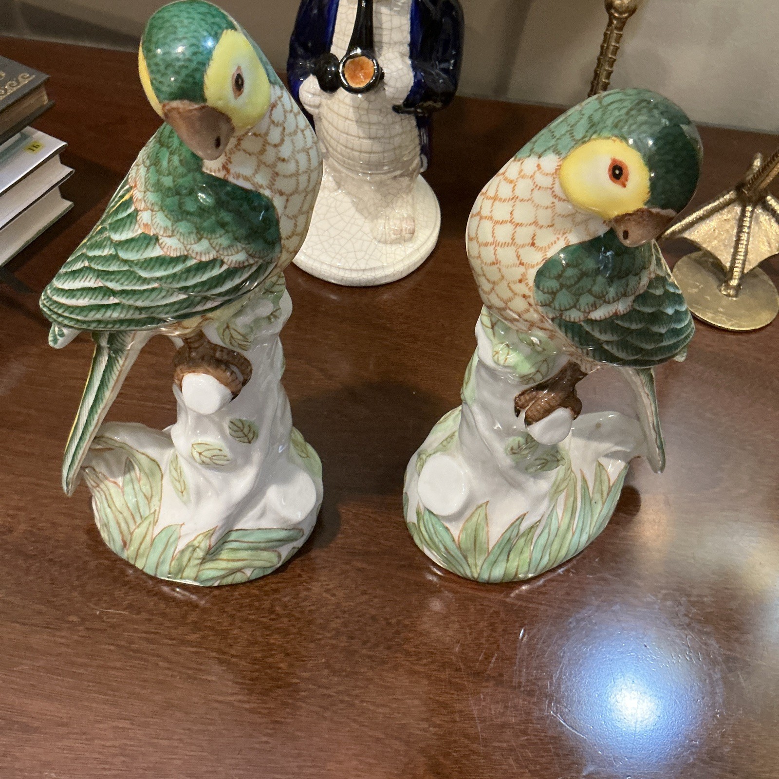 Vintage mid-century Gump’s San Francisco Hand Painted Porcelain Parrot Figurines
