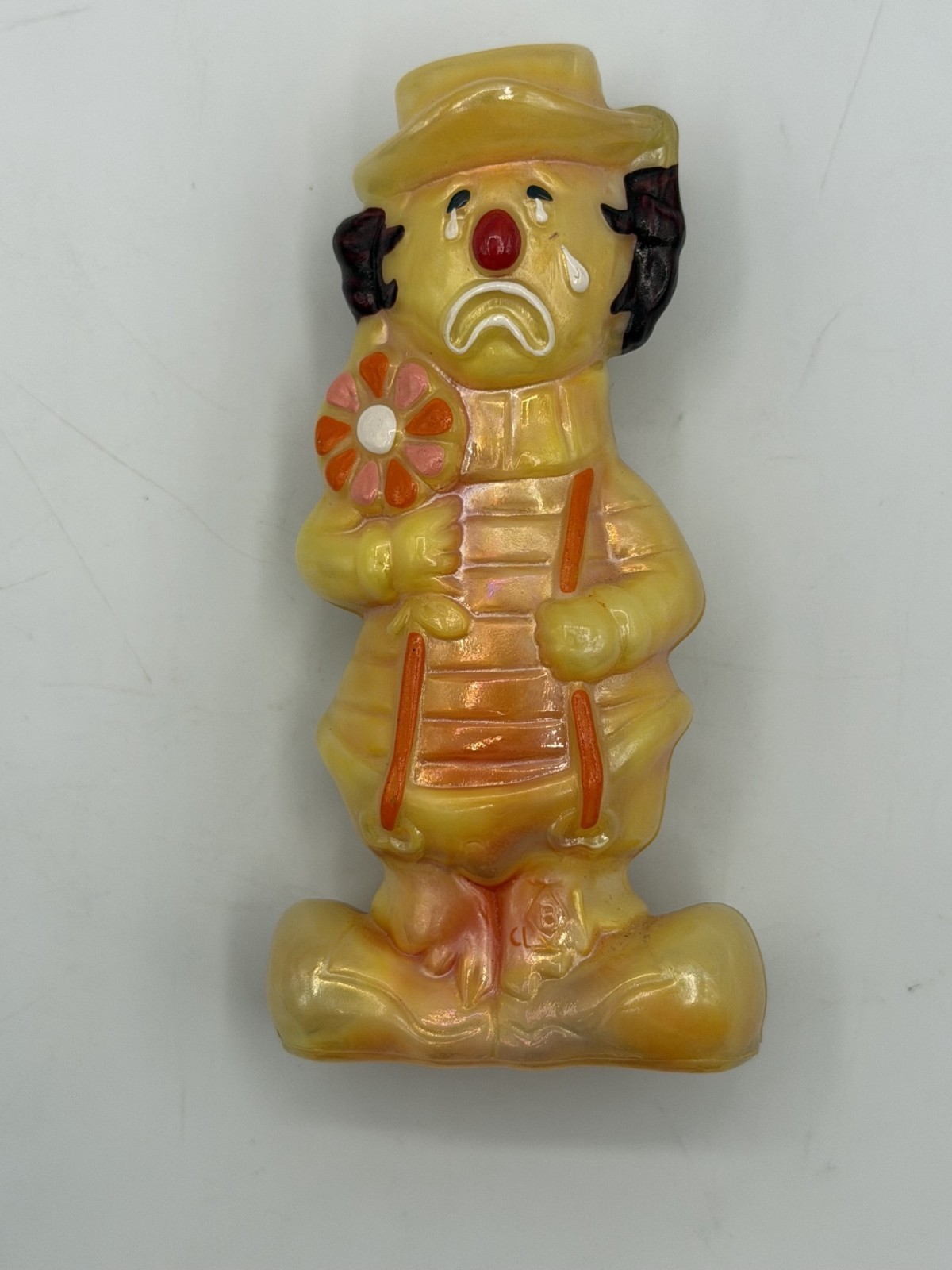 Vintage Boyd Glass Virgil Two Faced Happy Sad Clown Yellow Orange Slag UV GLOW!