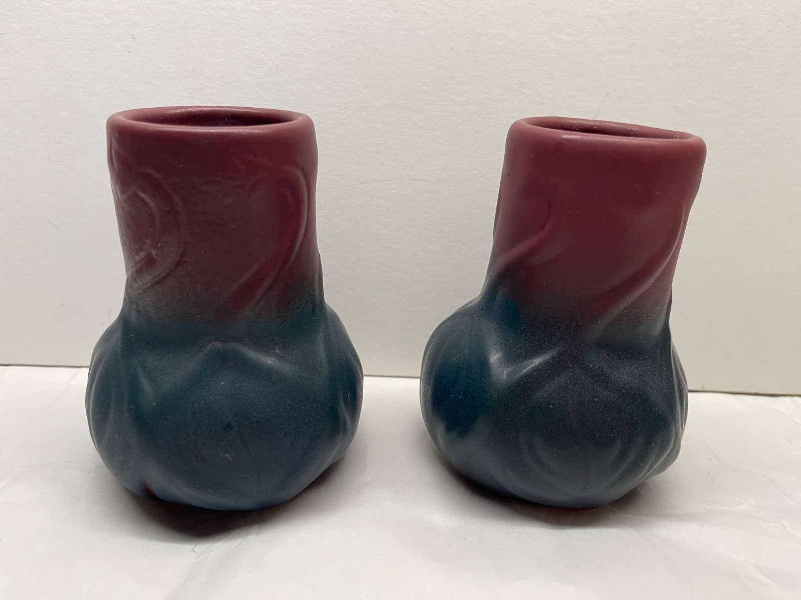 2 Vintage Van Briggle Studio Art Pottery Cabinet Vases Vase Mulberry 4-1/4”