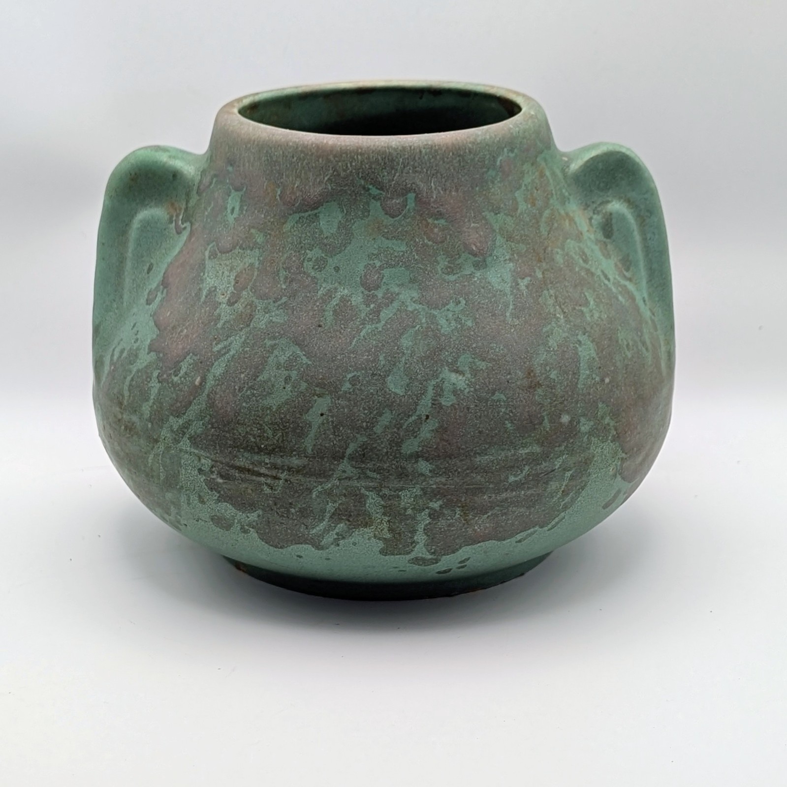 Vintage Brush McCoy Art Pottery Green Vellum Fawn Vase Planter 1930s Handled