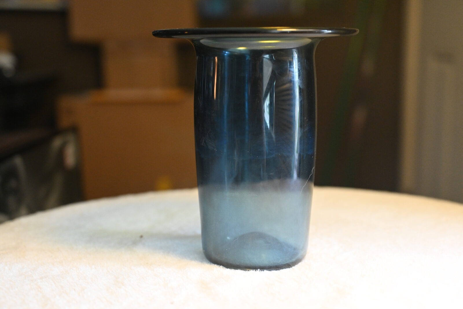 Smoke Gray Blue Art Glass Vase Hand Blown Flared Rim Mid Century Bud Vase Decor