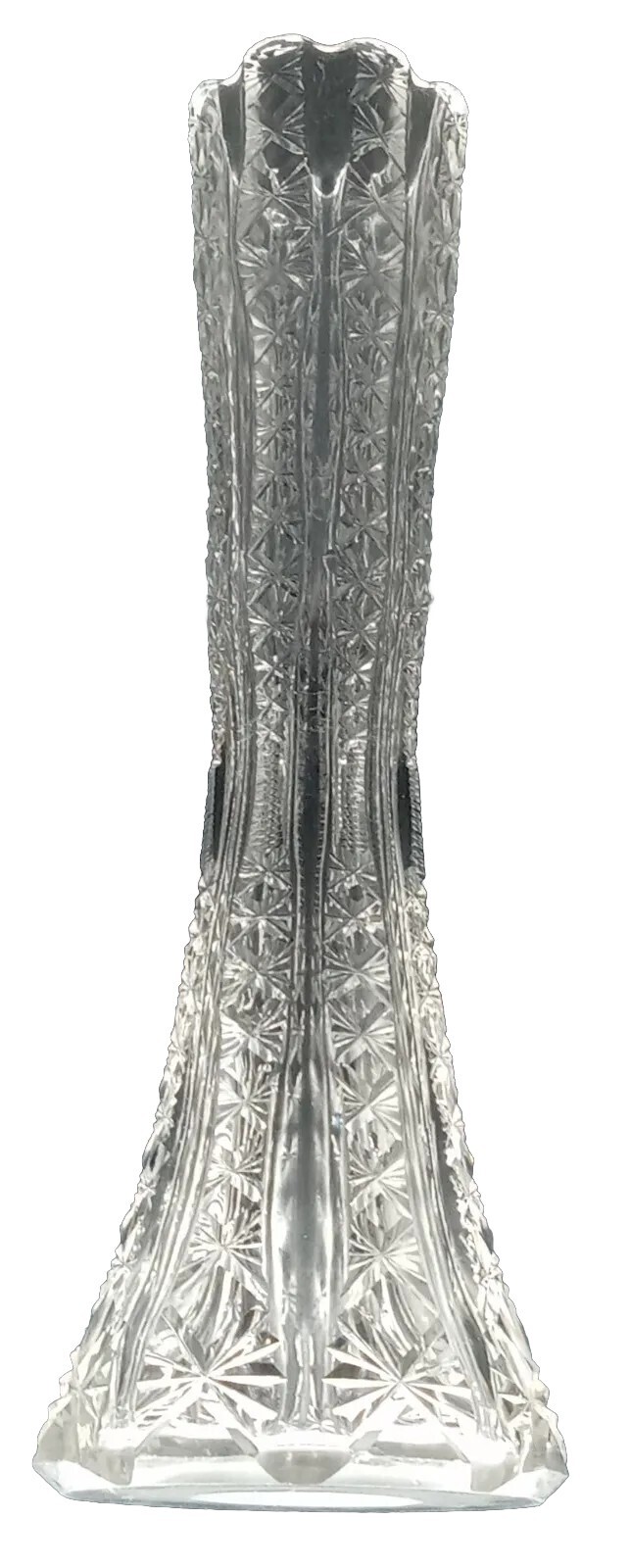 VTG HAND BLOWN CORSET STYLE CLEAR GLASS VASE 10.5T 2.25WT 3.5WB 1LB 6OZ