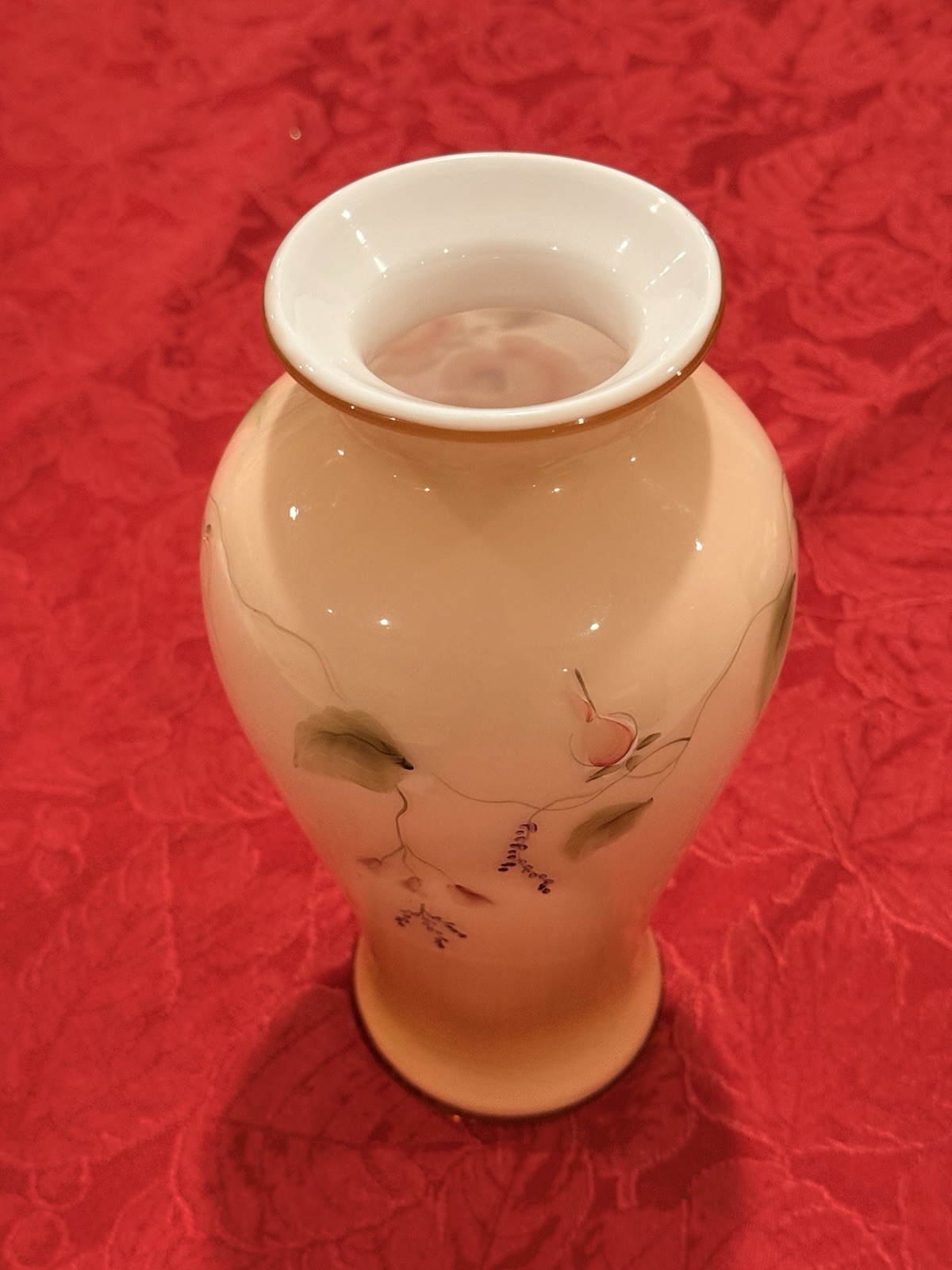 Fenton Satin Sunset Overlay Hand Painted “Princess Roses” Vase Signed Ex Cond