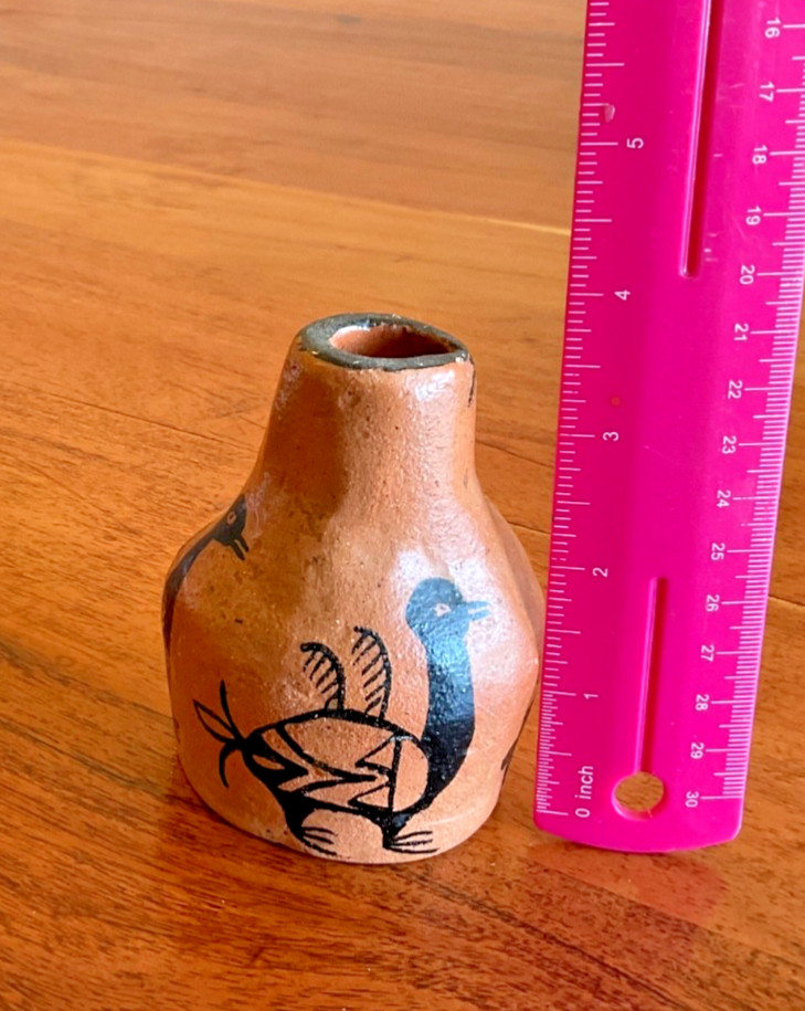 Handmade 3.5″ Mini Vase Pottery Montana Clay Hand Painted Native Am Style 1973